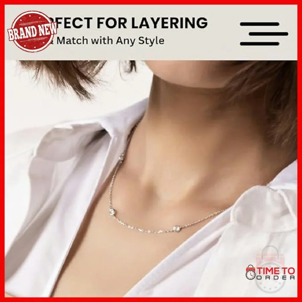 Sterling Silver CZ Station Necklace 15